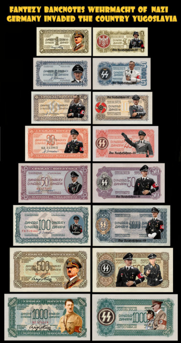 8 Fantezy banknote Yugoslavia ocupatie WW2 Germania