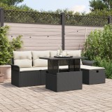 Set Canapea Gradina 6 Piese Poliratan Negru vidaXL, Perne Incluse, Exterior, 5 Locuri