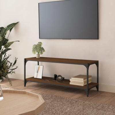 Comodă TV, stejar maro, 100x33x41 cm, lemn prelucrat și oțel foto