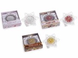 Cumpara ieftin Set 3 suporturi si 3 lumanari in cutii cadou Fulg de Nea cm 7 x 8 x 2 H
