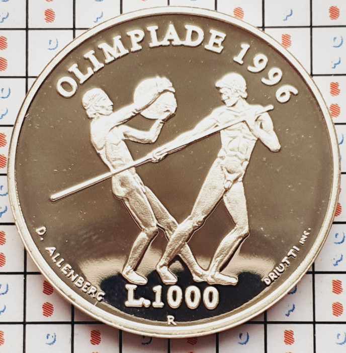 1345 San Marino 1000 Lire 1995 1996 Olympics (tiraj 50.000) km 332 UNC argint