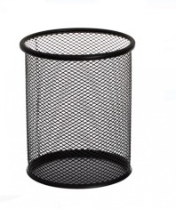 Suport metalic pentru pixuri si accesorii birotica, Negru, 11x14 cm
