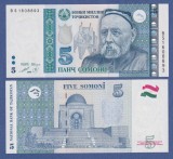 TADJIKISTAN █ bancnota █ 5 Somoni █ 1999 (2013) █ P-23 █ UNC █ necirculata