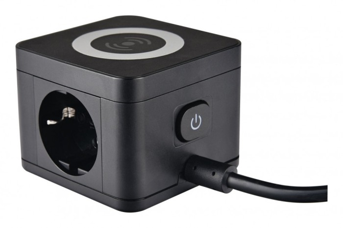 Prelungitor statie de incarcare 1.5m cablu H05VV-F 3G1.5 cu 2 prize schuko 16A 3 porturi USB 3V 2.4A si incarcare wireless 5W prin inductie maxim 3500