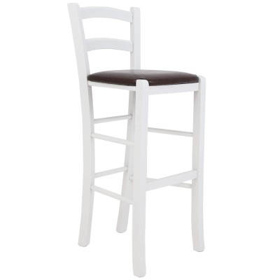 Scaun Paesana bar - cadru alb - imitatie piele maro - 15611 foto