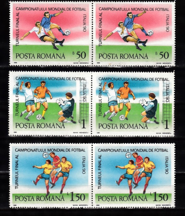 A11 TX9 15 - 1990 - Turneul final al CM de fotbal - Italia - perechi doua timbre