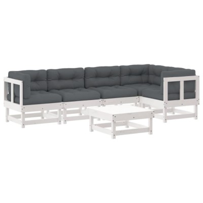 vidaXL Set mobilier relaxare grădină&amp;amp;perne 6 piese alb lemn masiv pin 3185984 foto