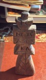 PRISTOLNIC , PECETAR / SIGILIU VECHI PENTRU PRESCURI(INITIALE RITUALICE )/ PIESA VECHE DIN LEMN DE TEI (mijl.sec.XX)/ Dim. 180 X 60 X 35 mm.