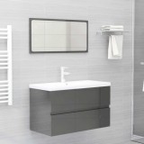 Set mobilier de baie, gri extralucios, lemn prelucrat