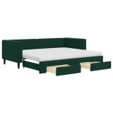 Cumpara ieftin Pat de zi cu extensie si sertare verde inchis 90x200 cm catifea