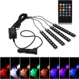 Kit Lumini Ambientale Interior Auto, 9 LED SMD RGB, Telecomanda, Banda LED Muzicala, Multicolor
