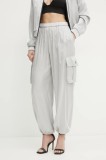 Armani Exchange pantaloni femei, culoarea gri, high waist, XW000139 AF10839