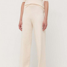 Max Mara Leisure pantaloni femei, culoarea bej, drept, high waist