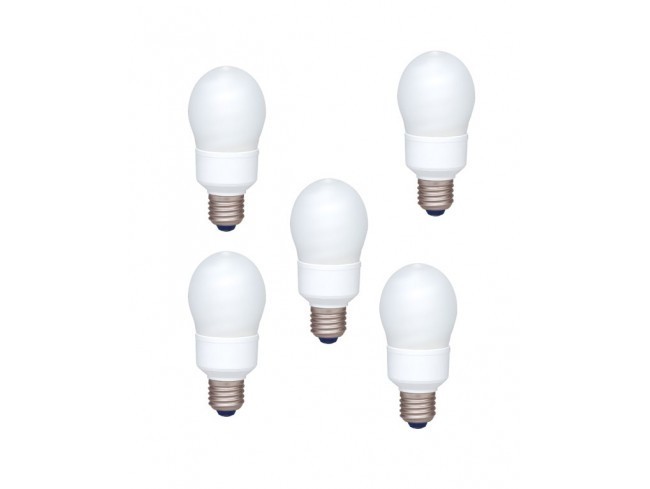 SET 5 becuri fluorescent Panasonic, soclu E27, putere 13W, forma oval, lumina alb rece, alimentare 220 - 240 V, &quot;EFA13E672V-5&quot; (timbru verde 2.25 lei)