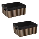 Set Cutii de Depozitare din Carton Pliabile Bej cu Dungi Negre, CMCLASS