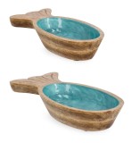Cumpara ieftin Set 2 boluri lemn mango email albastru Knossos 25x12,5x6h, 30x15x6h