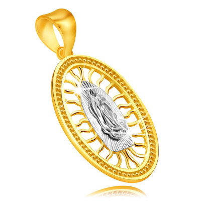 Pandantiv din aur combinat 375 - medalion cu Fecioara Maria cu m&amp;acirc;inile &amp;icirc;mpreunate foto