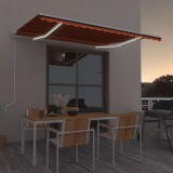 Cumpara ieftin Copertină automată, senzor v&acirc;nt &amp; LED, oranj/maro, 450x350 cm