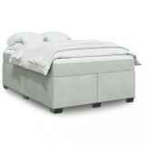 Cumpara ieftin Pat box spring cu saltea, gri deschis, 140x190 cm, catifea
