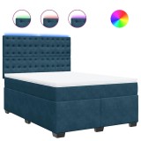 Cumpara ieftin Pat box spring cu saltea, albastru, 140x200 cm, catifea