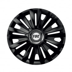 Set 4 capace roti Negre Cu Inel Cromat Royal pentru gama auto Fiat, R14