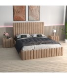 Pat Tapitat Luca Crem+ Saltea Lux Ortopedica + Noptiere Tapitate 180x200cm