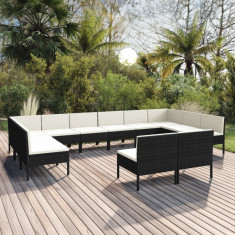 vidaXL Set mobilier de grădină cu perne, 12 piese, negru, poliratan