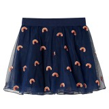 Fusta Copii Tul Bleumarin 116 (5-6 ani) VidaXL, Broderie Curcubeu, Bumbac/Poliester, Talie Elastica