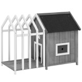 PawHut Niche pentru c&acirc;ine de exterior din lemn casă pentru c&acirc;ine de exterior cu terasă, ușă cu plăci, 106 x 62,5 x 80,5 cm, gri | Aosom Romania