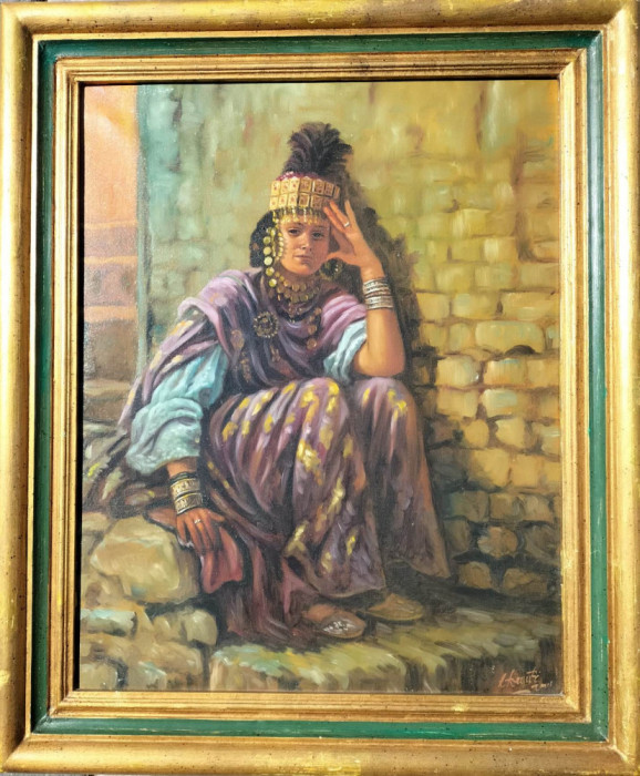 Femeie berberă, copie pictată &icirc;n ulei pe p&acirc;nză după Nasreddine Dinet (1861&ndash;1929)