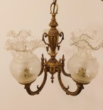 Spectaculos candelabru din bronz masiv cu 5 brațe și abajururi sticla in stilul francez Empire