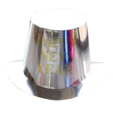 Palarie Happy New Year pentru Revelion, Flippy, Palarie Festiva de Anul Nou, Palarie Magica din Hartie, 29 x 25 x 15.5 cm, Colorata Sclipitor Argintiu