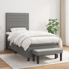 vidaXL Pat box spring cu saltea, gri &icirc;nchis, 80x200 cm, textil 3136630