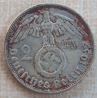 (A582) MONEDA DIN ARGINT GERMANIA - 2 REICHSMARK MARK 1937, LIT. A, NAZISTA foto