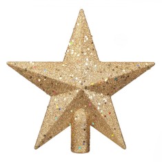 V&acirc;rf Brad Crăciun, Stea Aurie, Glitter, Mărgele, 22 cm