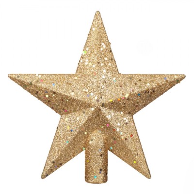 V&amp;acirc;rf Brad Crăciun, Stea Aurie, Glitter, Mărgele, 22 cm foto