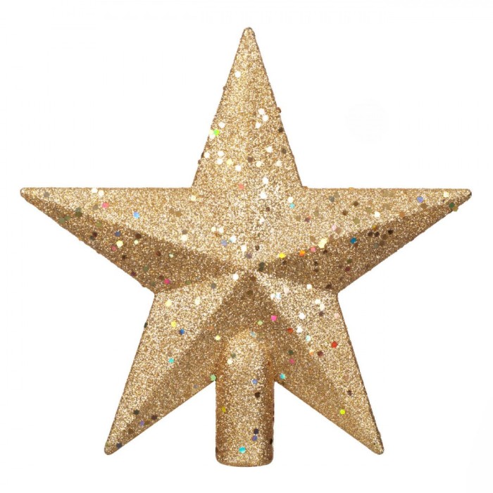 V&acirc;rf Brad Crăciun, Stea Aurie, Glitter, Mărgele, 22 cm