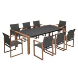 Set masa gradina aluminiu Mirpol Duisburg, 8 persoane, gri inchis/natur, 220x100 cm, blat sticla securizata
