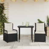 vidaXL Set mobilier de grădină cu perne, 3 piese, negru, poliratan 3262957