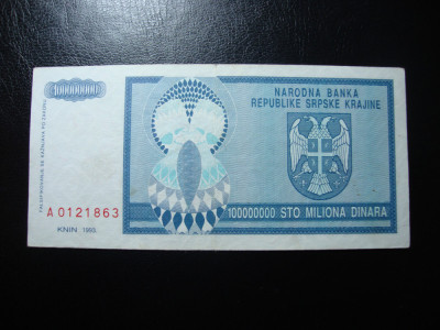 KRAINA 100.000.000 DINARI 1993 SUPERBA foto