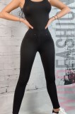R864-1 Pantaloni casual tip colanti cu talie medie si strasuri