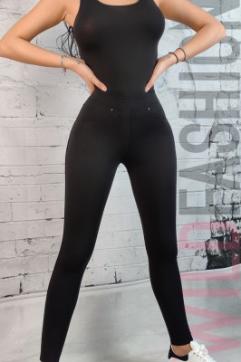 R864-1 Pantaloni casual tip colanti cu talie medie si strasuri foto
