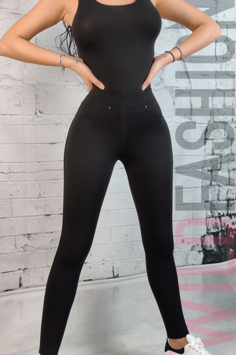 R864-1 Pantaloni casual tip colanti cu talie medie si strasuri