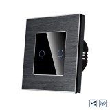 Intrerupator Dublu Cap Scara / Cruce cu Touch din Sticla si Rama de Aluminiu LUXION, RF433 SmartElectro IntelligentHouse