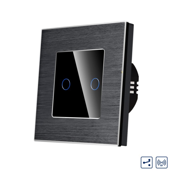 Intrerupator Dublu Cap Scara / Cruce cu Touch din Sticla si Rama de Aluminiu LUXION, RF433 SmartElectro IntelligentHouse