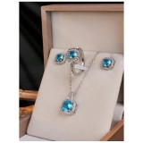 Cumpara ieftin Set Moon, Colier, Cercei si Inel, Albastru si Argintiu - 274606