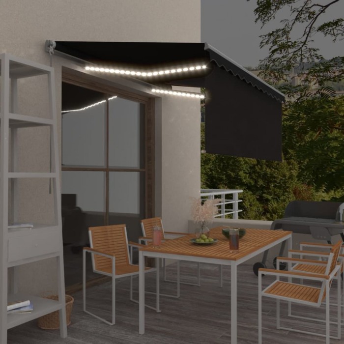 Copertină retractabilă manual cu stor&amp;LED, antracit, 3,5x2,5 m