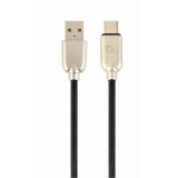 CABLU alimentare si date GEMBIRD pt. smartphone USB 2.0 (T) la USB 2.0 Type-C (T) 1m premium cablu din cauciuc negru conectori argintii &amp;quot;CC-USB2R