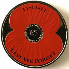 JERSEY 5 POUNDS 2013,(Remembrance Day 2013-LEST WE FORGET),KM#265