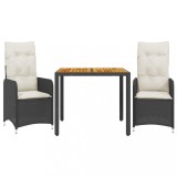 Cumpara ieftin Set bistro de gradina cu perne, 3 piese, negru, poliratan